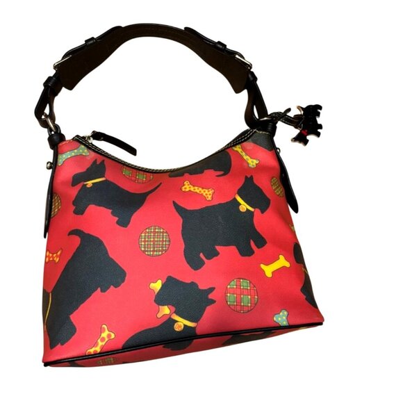 Dooney & Bourke Scottie Dog Bucket Bag Red Black Leather Handbag Plaid Lined - Picture 2 of 12